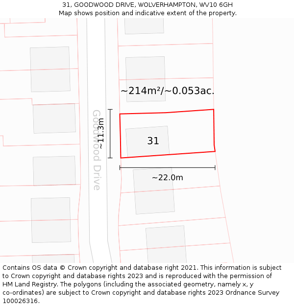 31, GOODWOOD DRIVE, WOLVERHAMPTON, WV10 6GH: Plot and title map
