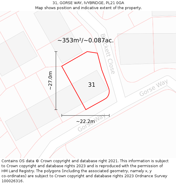 31, GORSE WAY, IVYBRIDGE, PL21 0GA: Plot and title map