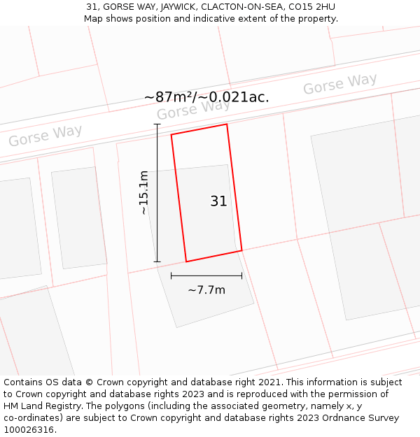 31, GORSE WAY, JAYWICK, CLACTON-ON-SEA, CO15 2HU: Plot and title map