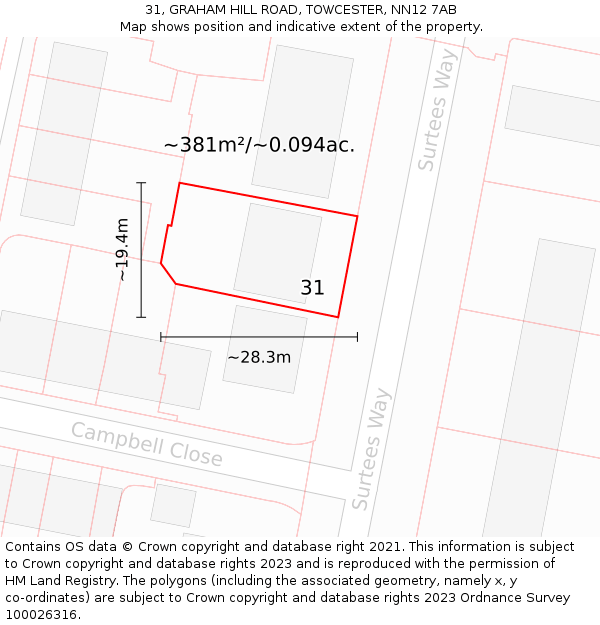 31, GRAHAM HILL ROAD, TOWCESTER, NN12 7AB: Plot and title map