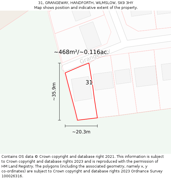 31, GRANGEWAY, HANDFORTH, WILMSLOW, SK9 3HY: Plot and title map
