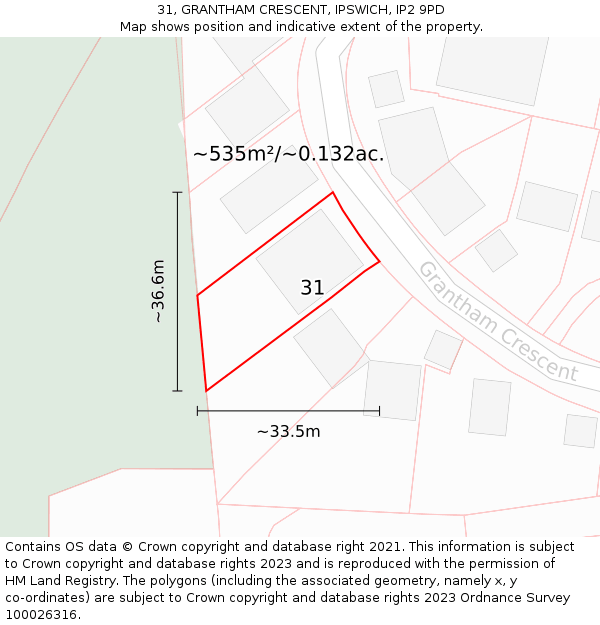 31, GRANTHAM CRESCENT, IPSWICH, IP2 9PD: Plot and title map