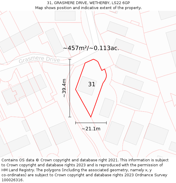 31, GRASMERE DRIVE, WETHERBY, LS22 6GP: Plot and title map
