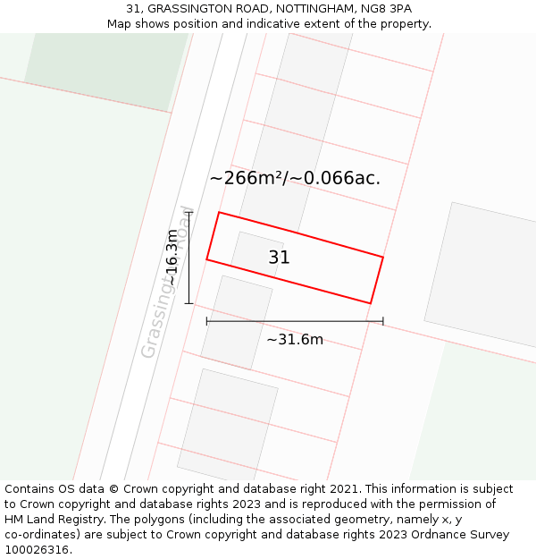 31, GRASSINGTON ROAD, NOTTINGHAM, NG8 3PA: Plot and title map