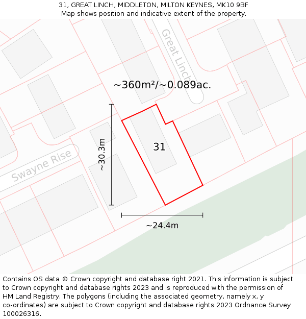 31, GREAT LINCH, MIDDLETON, MILTON KEYNES, MK10 9BF: Plot and title map