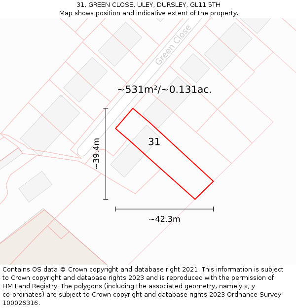 31, GREEN CLOSE, ULEY, DURSLEY, GL11 5TH: Plot and title map