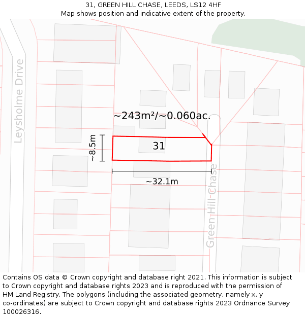 31, GREEN HILL CHASE, LEEDS, LS12 4HF: Plot and title map