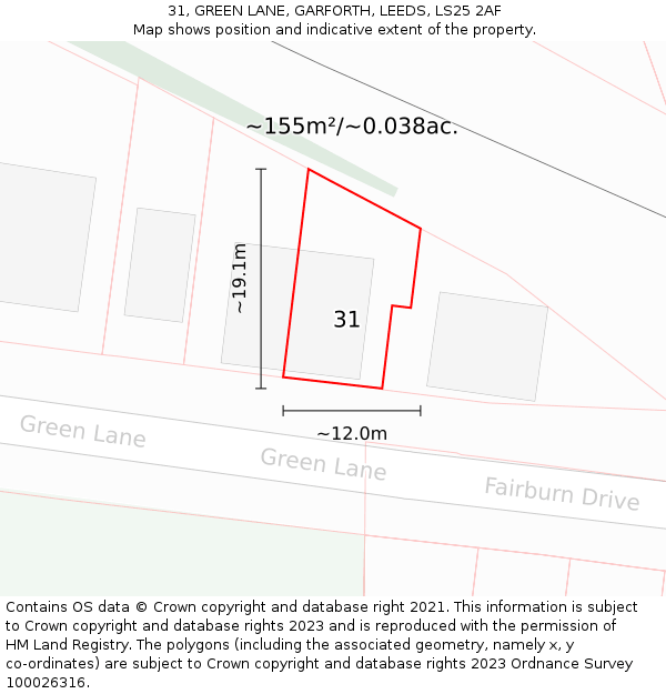 31, GREEN LANE, GARFORTH, LEEDS, LS25 2AF: Plot and title map