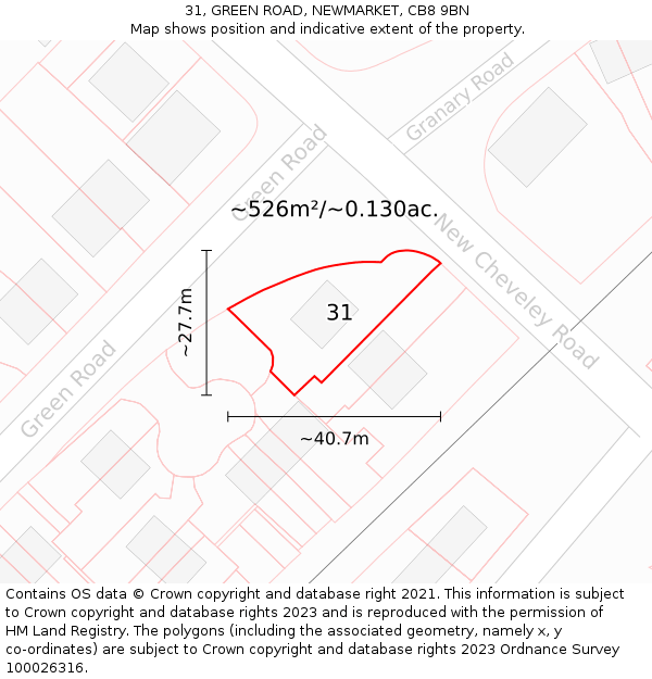31, GREEN ROAD, NEWMARKET, CB8 9BN: Plot and title map