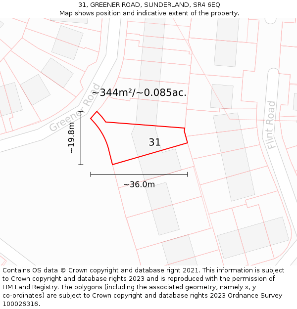 31, GREENER ROAD, SUNDERLAND, SR4 6EQ: Plot and title map