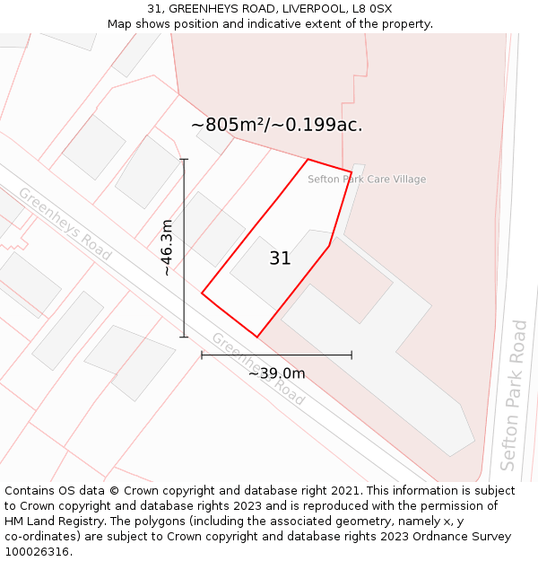 31, GREENHEYS ROAD, LIVERPOOL, L8 0SX: Plot and title map