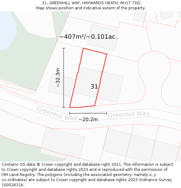 31, GREENHILL WAY, HAYWARDS HEATH, RH17 7SQ: Plot and title map