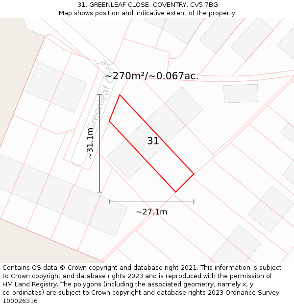 31, GREENLEAF CLOSE, COVENTRY, CV5 7BG: Plot and title map