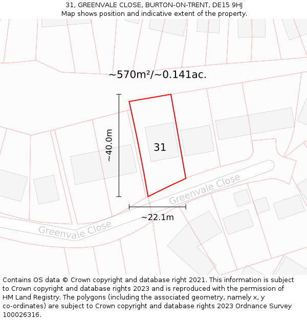 31, GREENVALE CLOSE, BURTON-ON-TRENT, DE15 9HJ: Plot and title map