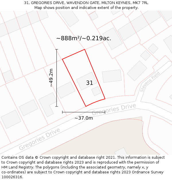 31, GREGORIES DRIVE, WAVENDON GATE, MILTON KEYNES, MK7 7RL: Plot and title map