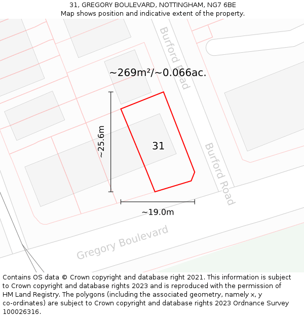 31, GREGORY BOULEVARD, NOTTINGHAM, NG7 6BE: Plot and title map