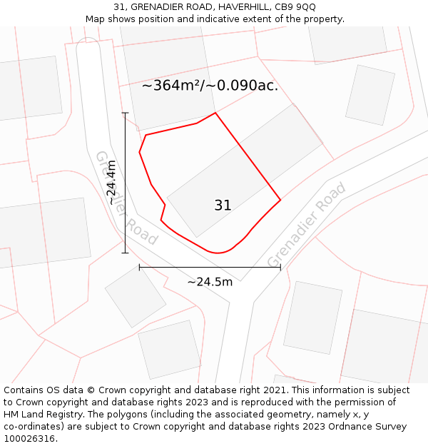 31, GRENADIER ROAD, HAVERHILL, CB9 9QQ: Plot and title map