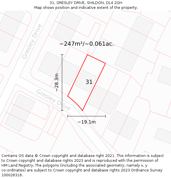 31, GRESLEY DRIVE, SHILDON, DL4 2GH: Plot and title map