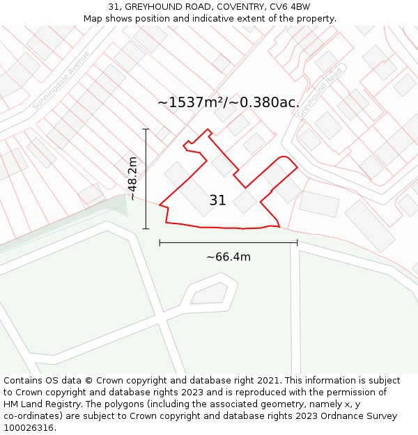 31, GREYHOUND ROAD, COVENTRY, CV6 4BW: Plot and title map