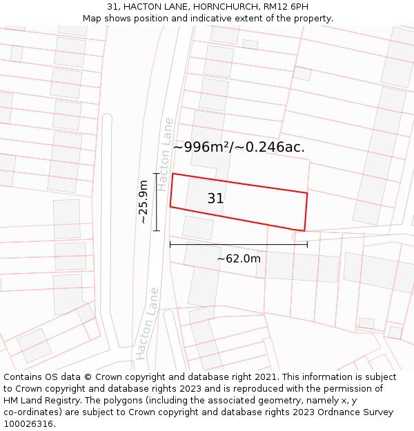 31, HACTON LANE, HORNCHURCH, RM12 6PH: Plot and title map
