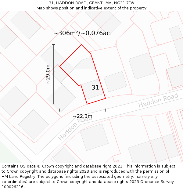 31, HADDON ROAD, GRANTHAM, NG31 7FW: Plot and title map