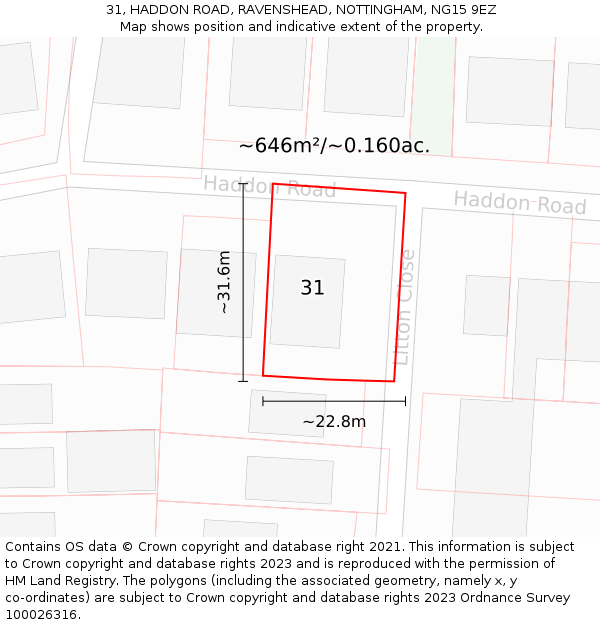 31, HADDON ROAD, RAVENSHEAD, NOTTINGHAM, NG15 9EZ: Plot and title map