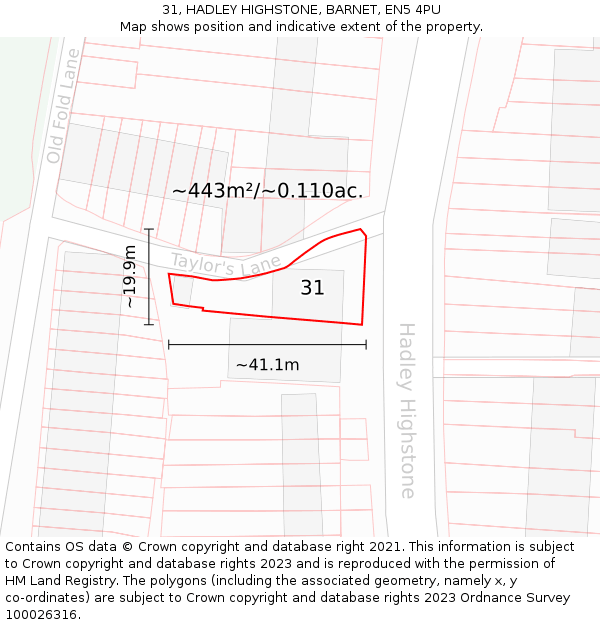 31, HADLEY HIGHSTONE, BARNET, EN5 4PU: Plot and title map