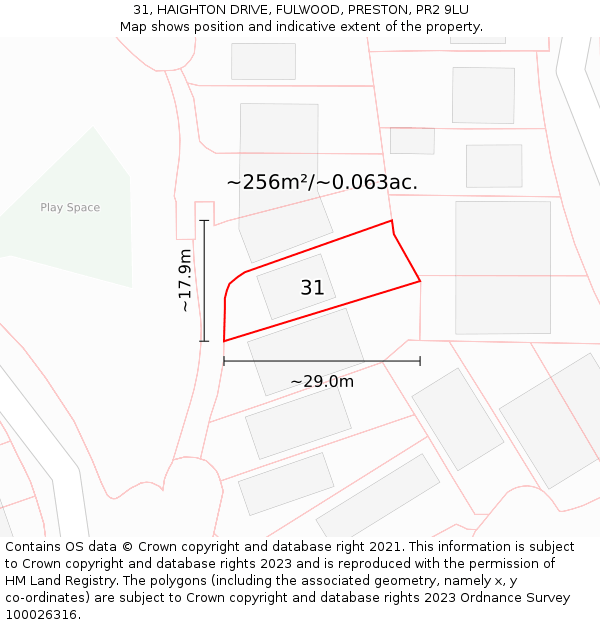 31, HAIGHTON DRIVE, FULWOOD, PRESTON, PR2 9LU: Plot and title map