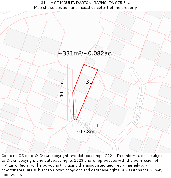31, HAISE MOUNT, DARTON, BARNSLEY, S75 5LU: Plot and title map