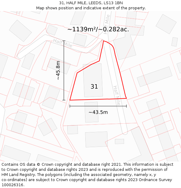 31, HALF MILE, LEEDS, LS13 1BN: Plot and title map