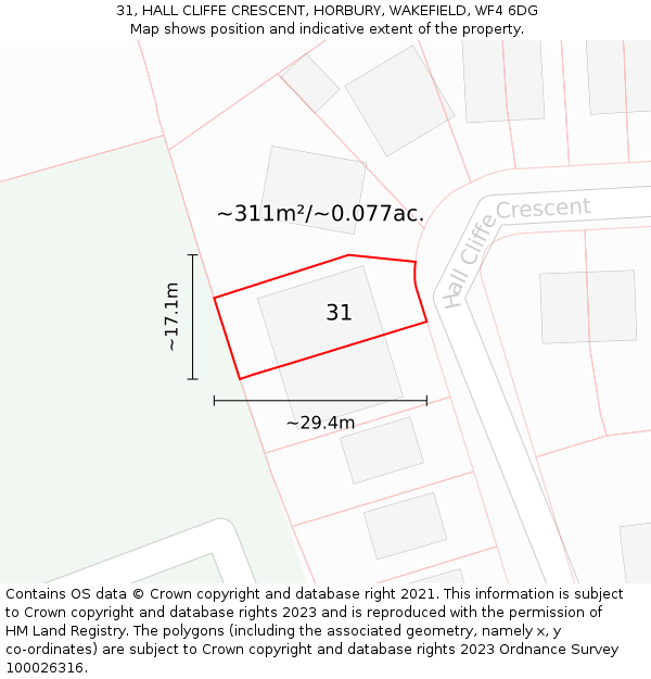 31, HALL CLIFFE CRESCENT, HORBURY, WAKEFIELD, WF4 6DG: Plot and title map