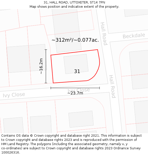 31, HALL ROAD, UTTOXETER, ST14 7PN: Plot and title map