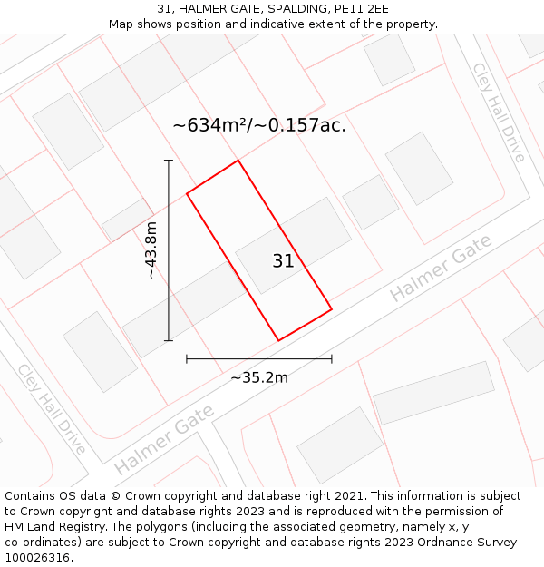 31, HALMER GATE, SPALDING, PE11 2EE: Plot and title map