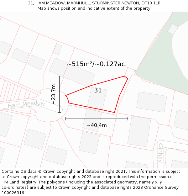 31, HAM MEADOW, MARNHULL, STURMINSTER NEWTON, DT10 1LR: Plot and title map