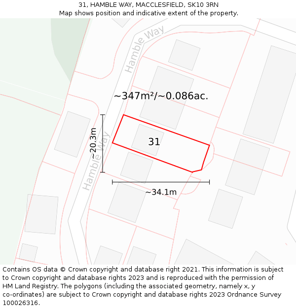 31, HAMBLE WAY, MACCLESFIELD, SK10 3RN: Plot and title map