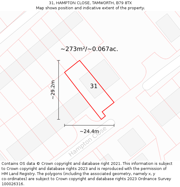 31, HAMPTON CLOSE, TAMWORTH, B79 8TX: Plot and title map