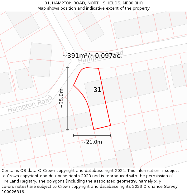31, HAMPTON ROAD, NORTH SHIELDS, NE30 3HR: Plot and title map