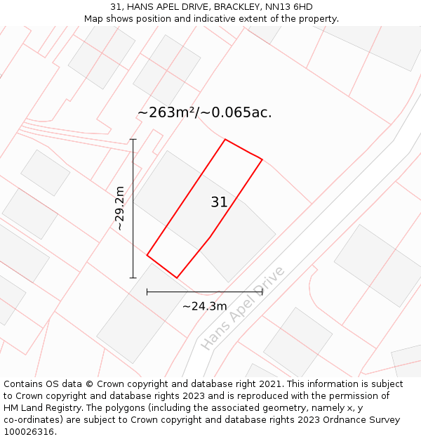 31, HANS APEL DRIVE, BRACKLEY, NN13 6HD: Plot and title map