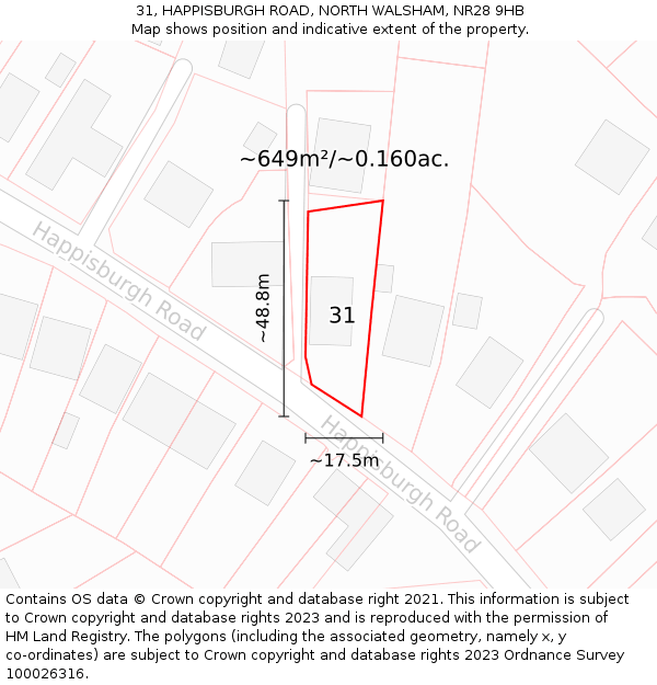 31, HAPPISBURGH ROAD, NORTH WALSHAM, NR28 9HB: Plot and title map