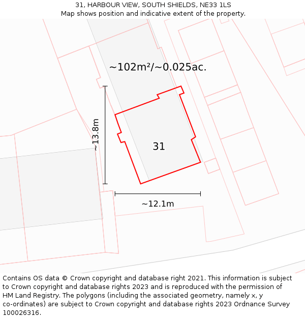 31, HARBOUR VIEW, SOUTH SHIELDS, NE33 1LS: Plot and title map