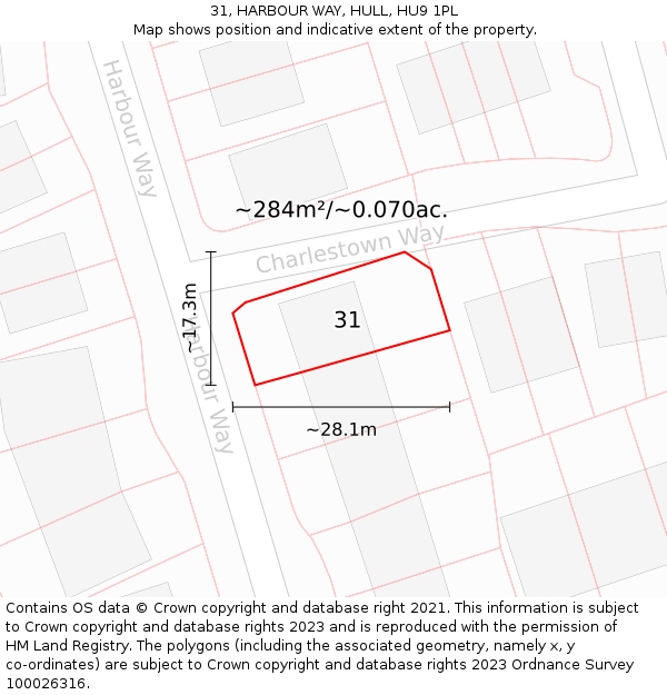 31, HARBOUR WAY, HULL, HU9 1PL: Plot and title map