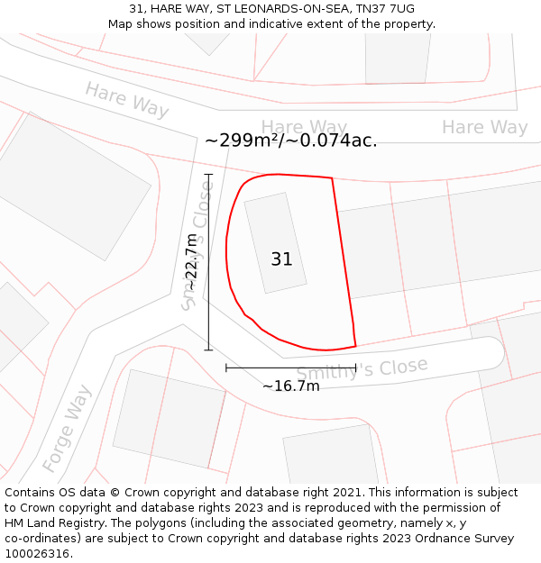 31, HARE WAY, ST LEONARDS-ON-SEA, TN37 7UG: Plot and title map