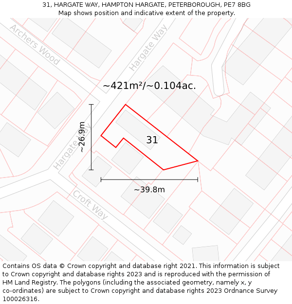 31, HARGATE WAY, HAMPTON HARGATE, PETERBOROUGH, PE7 8BG: Plot and title map