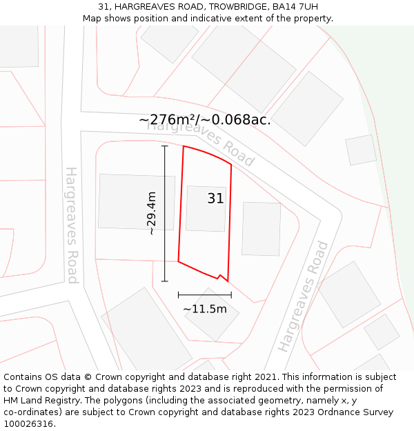 31, HARGREAVES ROAD, TROWBRIDGE, BA14 7UH: Plot and title map