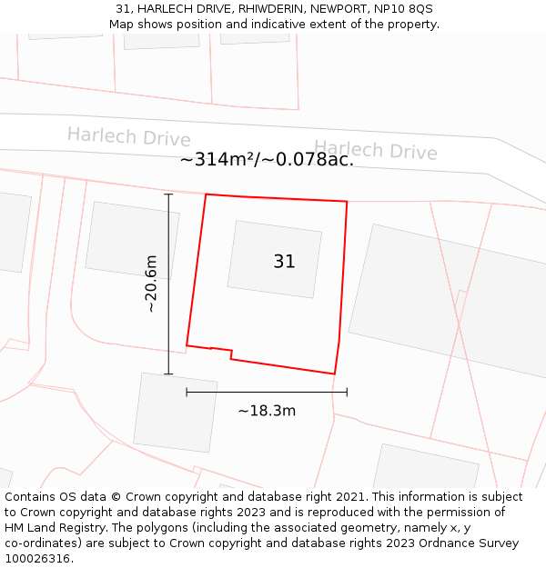 31, HARLECH DRIVE, RHIWDERIN, NEWPORT, NP10 8QS: Plot and title map