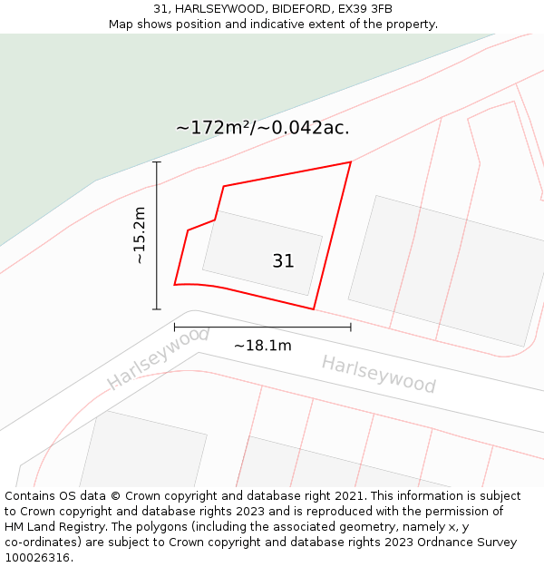 31, HARLSEYWOOD, BIDEFORD, EX39 3FB: Plot and title map
