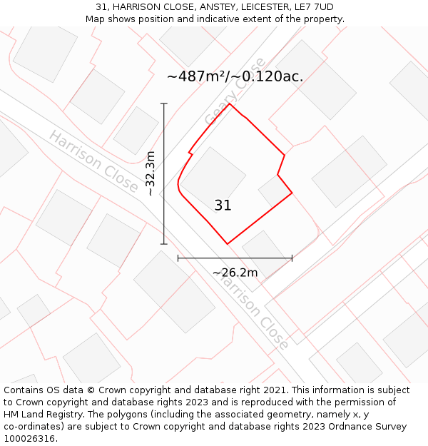 31, HARRISON CLOSE, ANSTEY, LEICESTER, LE7 7UD: Plot and title map