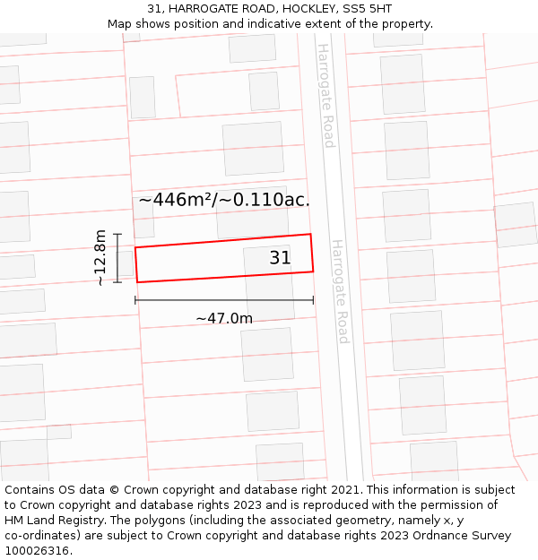 31, HARROGATE ROAD, HOCKLEY, SS5 5HT: Plot and title map
