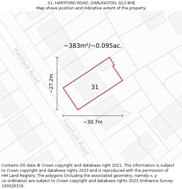31, HARTFORD ROAD, DARLINGTON, DL3 8HE: Plot and title map
