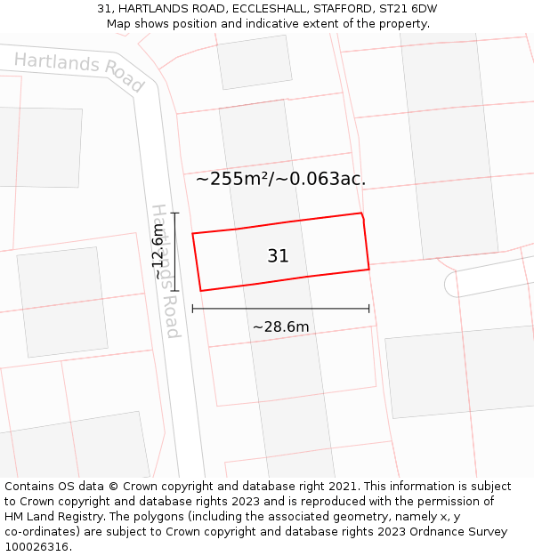 31, HARTLANDS ROAD, ECCLESHALL, STAFFORD, ST21 6DW: Plot and title map